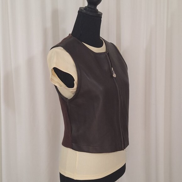 Objects D’Art Brown Pleather & Knit Vest Size Med 90s Artsy Vintage Made in USA - Picture 5 of 16